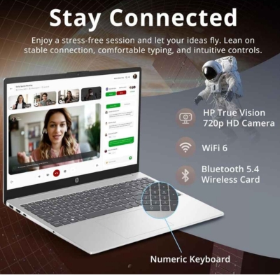 HP Notebook 15 Core Ultra 5-125H touchscreen laptop equipped with 8GB RAM and 512GB SSD, designed for smooth multitasking and responsive touch functionality.