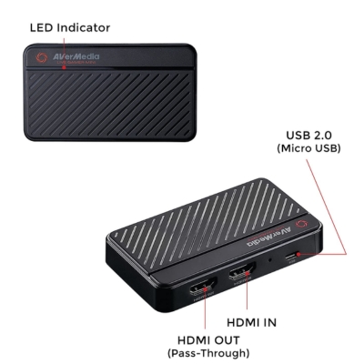 AverMedia Live Streamer Mini GC311 USB capture card designed for streaming gameplay, presentations, and video content in Full HD.