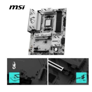 MSI B850 Gaming Plus AMD motherboard supporting AM5 CPUs, four DDR5 slots, dual M.2 Gen4 SSDs, and Wi-Fi 6E for fast wireless data transfer and stable connectivity.