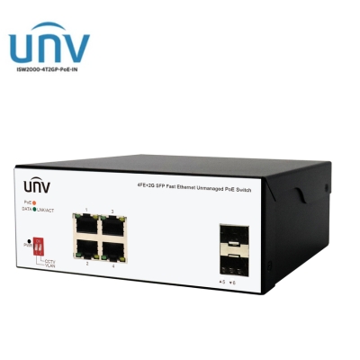 UNIVIEW 4-Port PoE Switch with 2 Gigabit SFP ISW2000-4T2GP-POE-IN designed for reliable industrial and surveillance networking.