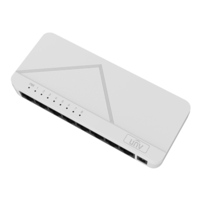 UNIVIEW compact 8-port 100Mbps Ethernet switch providing consistent data transmission for multiple devices.