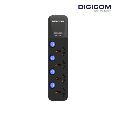 Digicom 4-Socket Surge Protector with USB 2M