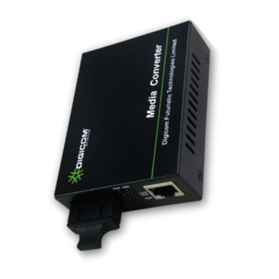 Digicom DG-8110SB-11-40A/B single mode media converter supporting long-distance fiber transmission up to 40KM.