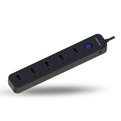 Digicom DG-V50 surge protector power strip with five sockets and a 2-meter cable for safely powering multiple electronic devices.