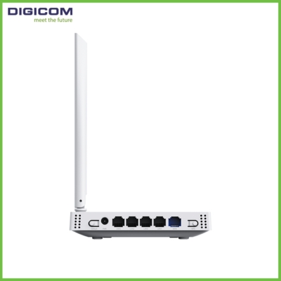 Front view of Digicom DG-M452T wireless DSL router supporting speeds up to 300 Mbps for reliable broadband and Wi-Fi access.
