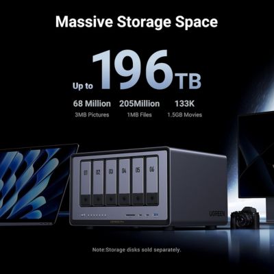UGREEN DXP6800 Pro 6-Bay NAS designed for high-speed data transfer and media production, equipped with dual 10GbE networking and Thunderbolt 4 connectivity.