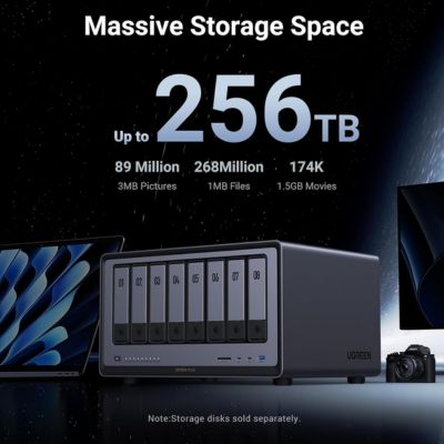 UGREEN DXP8800P Plus 8-Bay NAS storage system featuring dual 10GbE networking, Thunderbolt 4 connectivity, and 8K HDMI output for professional environments.